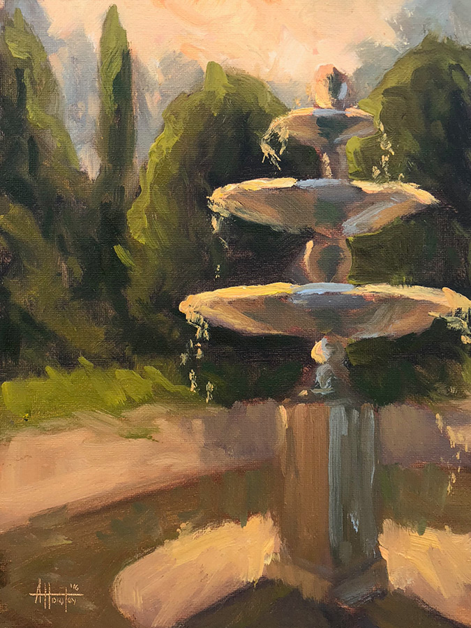 Fountain at Barnsley Gardens - Impressionist Painting by Adam Houston